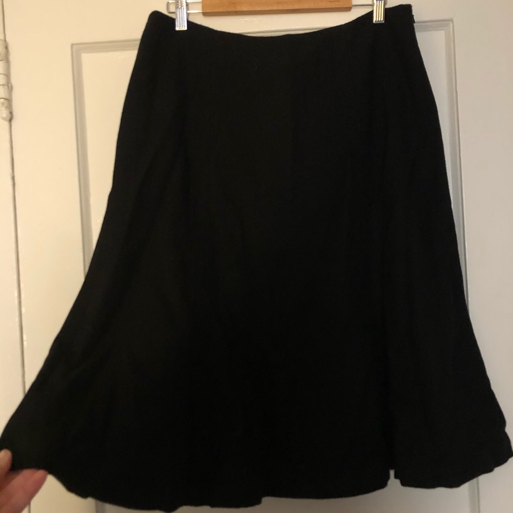 Chaps Fluted Hem Black Wool Midi Skirt